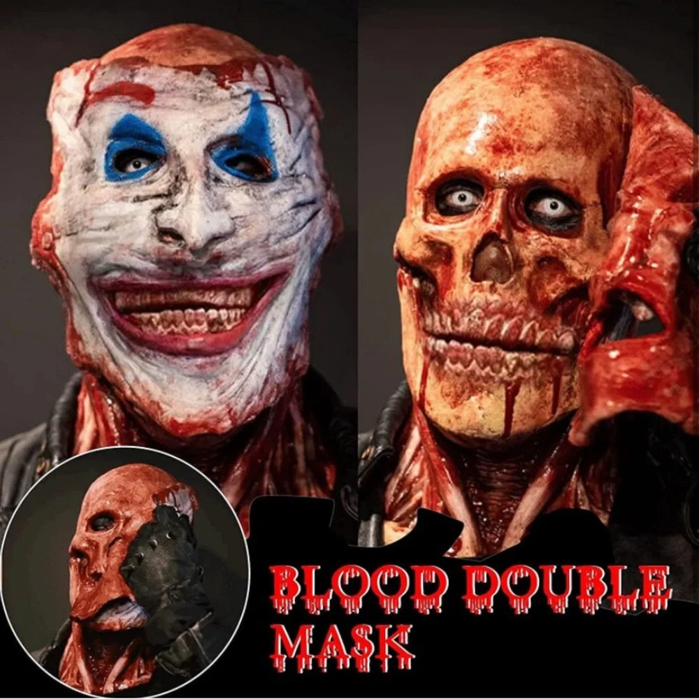 Scary Halloween Mask, Joker Double layer Ripped Mask, Halloween Full Head Skull